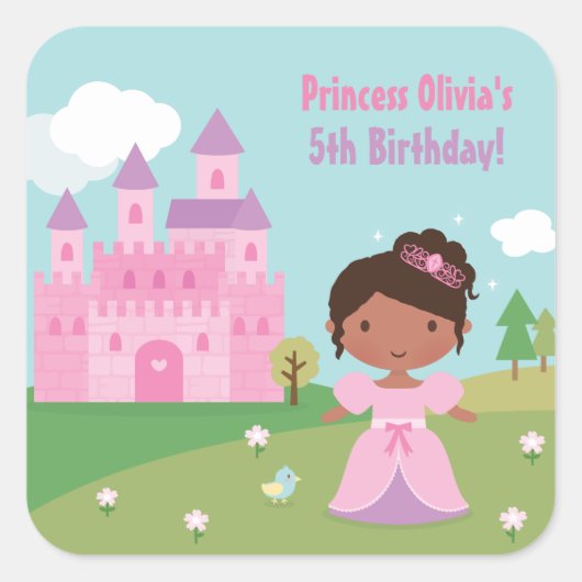 Afro-Amerikaanse Prinses Verjaardagsfeest Stickers (Voorkant)