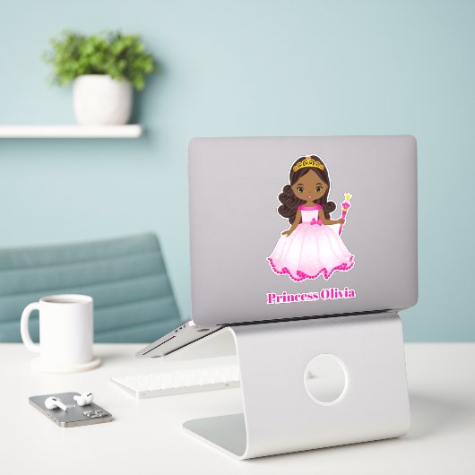 Afro-Amerikaanse prinses vinylsticker Sticker (Laptop op bureau)