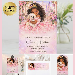 Afro-Amerikaanse Puppy Roze Prinses 5e Verjaardag Kaart