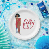 Afro-Amerikaanse rode jurk Diva 50+ & Fabulous Papieren Bordje (Feest)