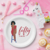 Afro-Amerikaanse rode jurk Diva 50+ & Fabulous Papieren Bordje (Feest)