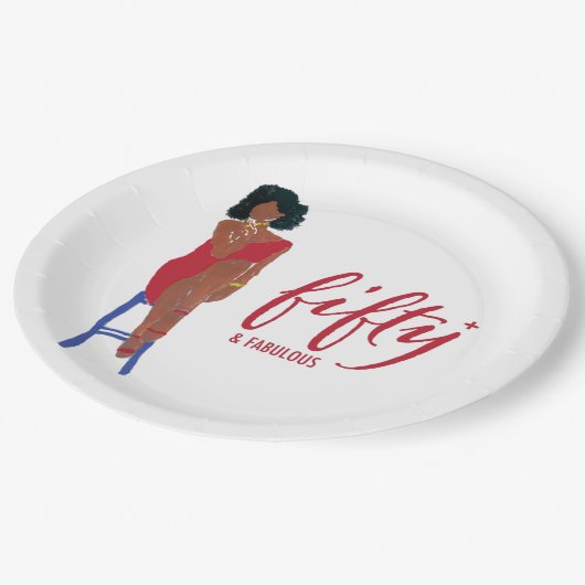 Afro-Amerikaanse rode jurk Diva 50+ & Fabulous Papieren Bordje (Gekanteld)