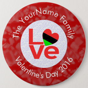 Afro-Amerikaanse Rode Letters LOVE Vlag Personalis Ronde Button 6,0 Cm