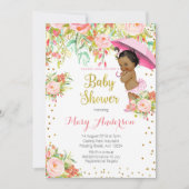 Afro-Amerikaanse Roos Gold Baby shower Nodig Meisj Kaart (Voorkant)