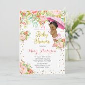 Afro-Amerikaanse Roos Gold Baby shower Nodig Meisj Kaart (Staand voorkant)