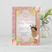Afro-Amerikaanse Roos Gold Baby shower Uitnodigen Kaart (Staand voorkant)