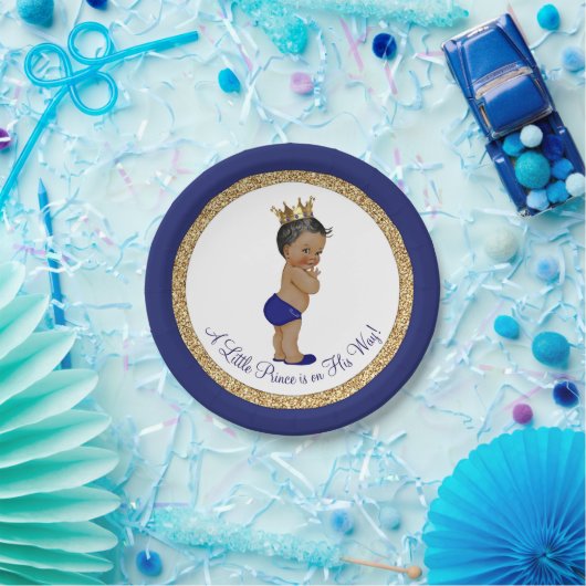 Afro-Amerikaanse Royal Blue Prince Baby shower Papieren Bordje (Feest)