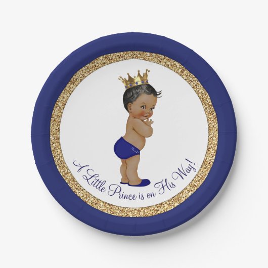 Afro-Amerikaanse Royal Blue Prince Baby shower Papieren Bordje (Voorkant)