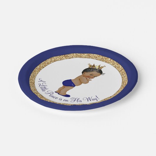 Afro-Amerikaanse Royal Blue Prince Baby shower Papieren Bordje (Gekanteld)