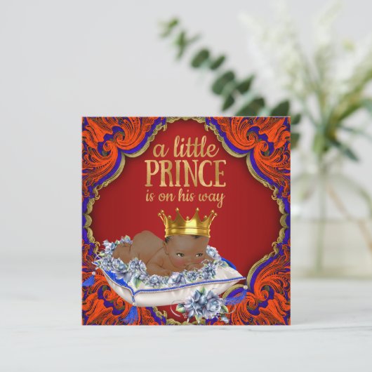 Afro-Amerikaanse Royal Prince Baby Shower Kaart (Staand voorkant)