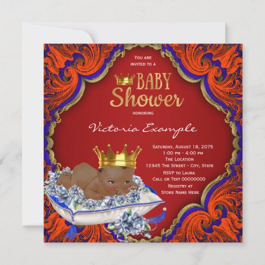 Afro-Amerikaanse Royal Prince Baby Shower Kaart (Achterkant)
