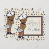 Afro-Amerikaanse Sailor Boy Nautisch Baby shower Kaart (Voorkant / Achterkant)
