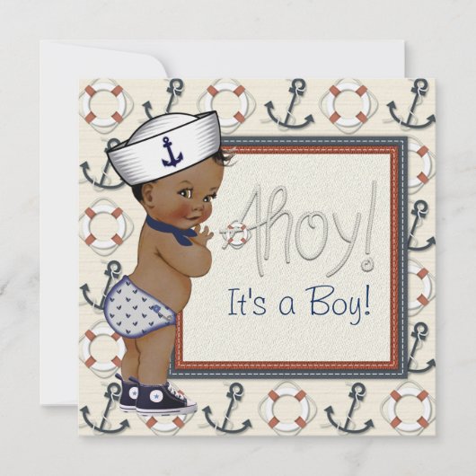Afro-Amerikaanse Sailor Boy Nautisch Baby shower Kaart (Voorkant)