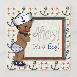 Afro-Amerikaanse Sailor Boy Nautisch Baby shower Kaart