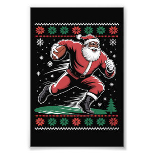 Afro-Amerikaanse Santa Football Ugly Christmas Foto Afdruk