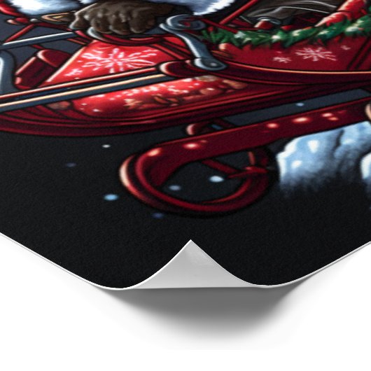 Afro-Amerikaanse Santa Piloting Sleigh Poster (Hoek)