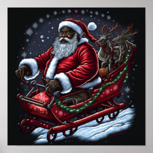 Afro-Amerikaanse Santa Piloting Sleigh Poster