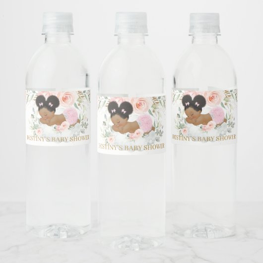 Afro-Amerikaanse Schattige Puff Baby shower Verjaa Waterfles Etiket (Flessen)