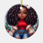 Afro-Amerikaanse Schattigee Kerstvrouw Keramisch Ornament (Voorkant)