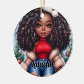 Afro-Amerikaanse Schattigee Kerstvrouw Keramisch Ornament (Links)