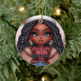 Afro-Amerikaanse Schattigee Kerstvrouw Keramisch Ornament