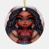 Afro-Amerikaanse Schattigee Kerstvrouw Keramisch Ornament (Voorkant)