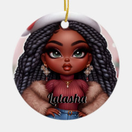 Afro-Amerikaanse Schattigee Kerstvrouw Keramisch Ornament