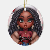 Afro-Amerikaanse Schattigee Kerstvrouw Keramisch Ornament (Links)