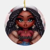 Afro-Amerikaanse Schattigee Kerstvrouw Keramisch Ornament (Achterkant)