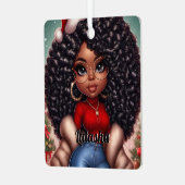 Afro-Amerikaanse Schattigee Kerstvrouw Metalen Ornament (Voorkant links)