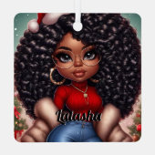 Afro-Amerikaanse Schattigee Kerstvrouw Metalen Ornament (Achterkant)