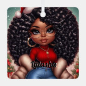 Afro-Amerikaanse Schattigee Kerstvrouw Metalen Ornament (Voorkant)