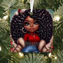 Afro-Amerikaanse Schattigee Kerstvrouw Metalen Ornament