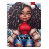 Afro-Amerikaanse Schattigee Kerstvrouw Notitieboek (Voorkant)