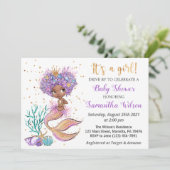 Afro-Amerikaanse Schattigee Zeemeermin Baby shower Kaart (Staand voorkant)