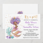 Afro-Amerikaanse Schattigee Zeemeermin Baby shower Kaart (Voorkant / Achterkant)