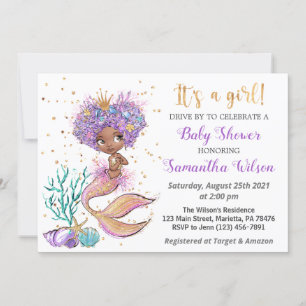 Afro-Amerikaanse Schattigee Zeemeermin Baby shower Kaart