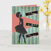 Afro-Amerikaanse Silhouette Verjaardag Kaart (Gele Bloem)