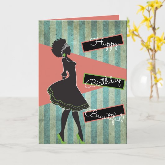 Afro-Amerikaanse Silhouette Verjaardag Kaart (Gele Bloem)