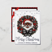 Afro-Amerikaanse Sinterklaas Rood, Zwart & Wit Folie Feestdagen Briefkaart (Voorkant / Achterkant)