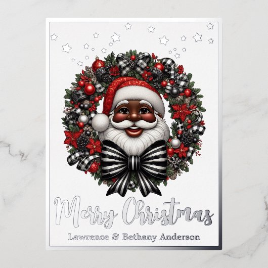Afro-Amerikaanse Sinterklaas Rood, Zwart & Wit Folie Feestdagen Briefkaart (Voorkant)