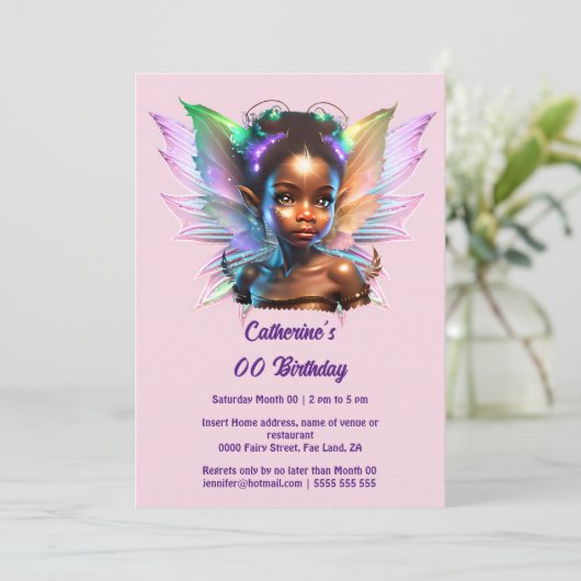 Afro-Amerikaanse sprookjesprinses glitter wings ch Kaart (Staand voorkant)