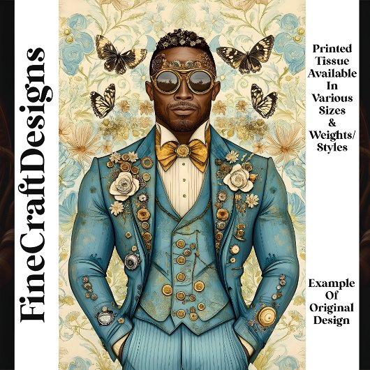 Afro-Amerikaanse Steampunk Man Blauw P8 Découpage Tissuepapier