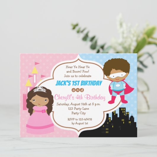 Afro-Amerikaanse Tweeling Gezamenlijke Verjaardags Kaart (Staand voorkant)