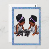 Afro-Amerikaanse tweeling meisjes met puppies Briefkaart (Voorkant / Achterkant)
