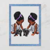 Afro-Amerikaanse tweeling meisjes met puppies Briefkaart (Voorkant)