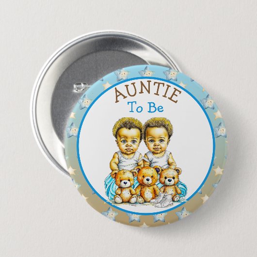 Afro-Amerikaanse tweelingjongen's Baby shower tant Ronde Button 7,6 Cm (Voorkant /achterkant)