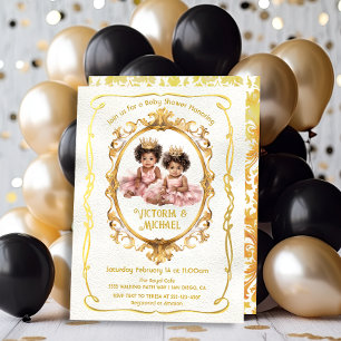 Afro-Amerikaanse Twin Gold Princess Baby shower Kaart
