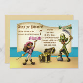 Afro-Amerikaanse Twin Pirates Verjaardagsfeest Kaart (Voorkant / Achterkant)