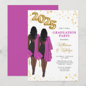 Afro-Amerikaanse Twin Sisters Afstudeerfeest Kaart (Voorkant / Achterkant)